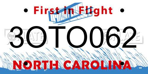 3OTO062 North Carolina License Plate