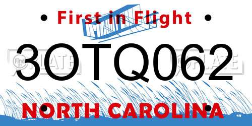 3OTQ062 North Carolina License Plate