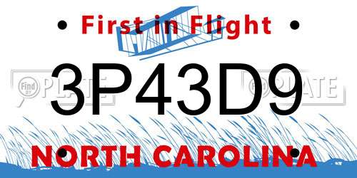 3P43D9 North Carolina License Plate