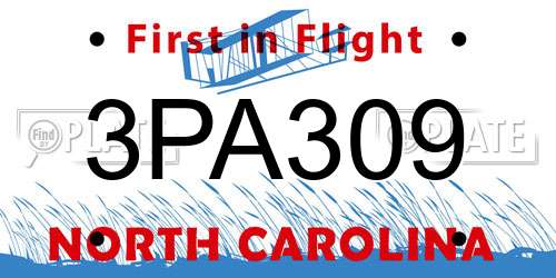 3PA309 North Carolina License Plate