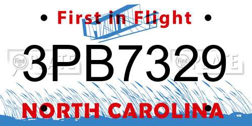 3PB7329 North Carolina License Plate