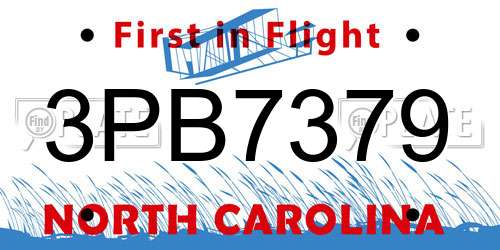3PB7379 North Carolina License Plate