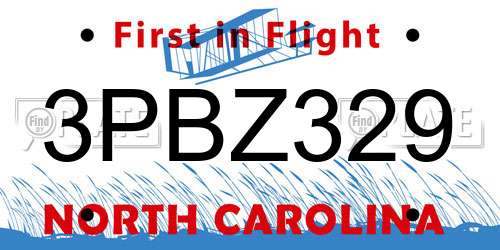3PBZ329 North Carolina License Plate
