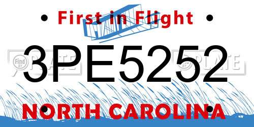 3PE5252 North Carolina License Plate