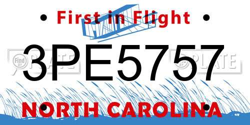 3PE5757 North Carolina License Plate