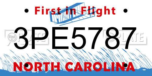 3PE5787 North Carolina License Plate