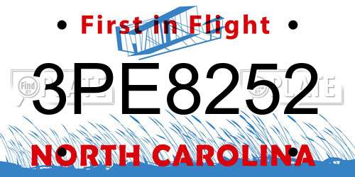 3PE8252 North Carolina License Plate