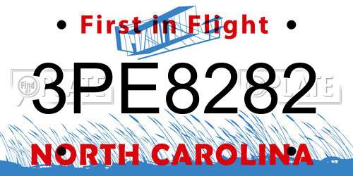 3PE8282 North Carolina License Plate
