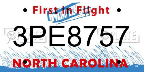 3PE8757 North Carolina License Plate