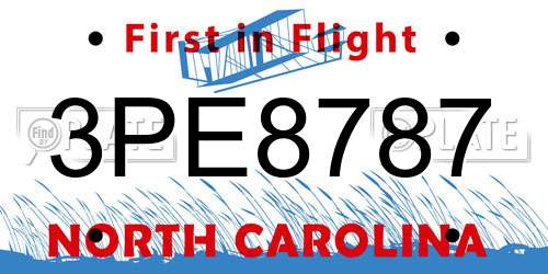 3PE8787 North Carolina License Plate