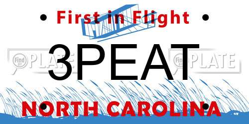 3PEAT North Carolina License Plate