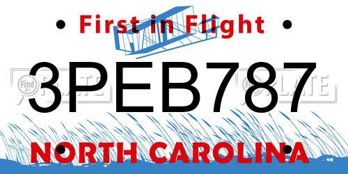3PEB787 North Carolina License Plate