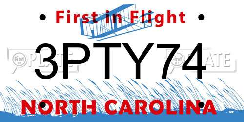 3PTY74 North Carolina License Plate
