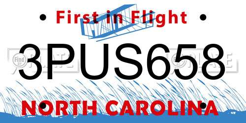 3PUS658 North Carolina License Plate