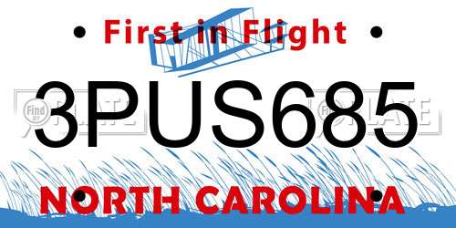 3PUS685 North Carolina License Plate