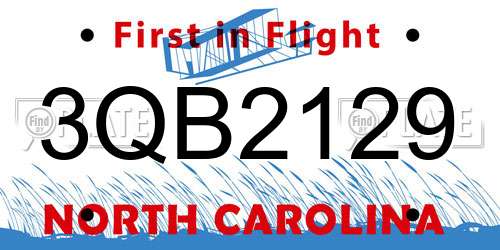 3QB2129 North Carolina License Plate