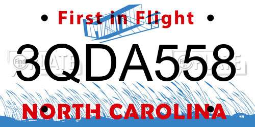 3QDA558 North Carolina License Plate
