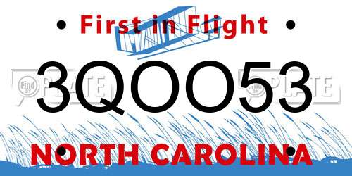 3QOO53 North Carolina License Plate