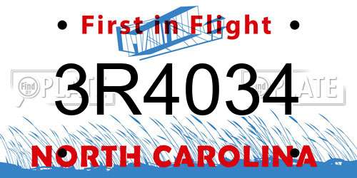 3R4034 North Carolina License Plate