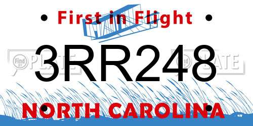 3RR248 North Carolina License Plate