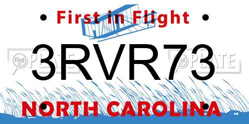 3RVR73 North Carolina License Plate