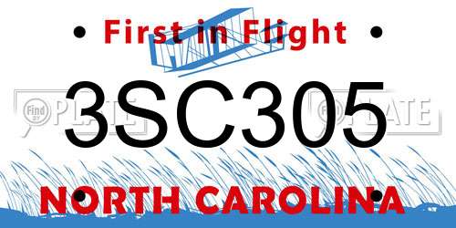 3SC305 North Carolina License Plate