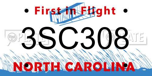 3SC308 North Carolina License Plate