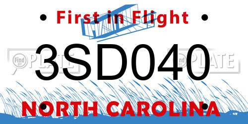 3SD040 North Carolina License Plate