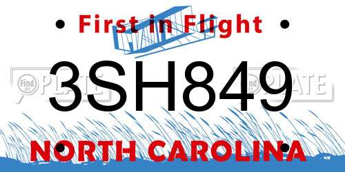3SH849 North Carolina License Plate