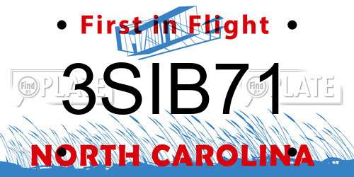 3SIB71 North Carolina License Plate