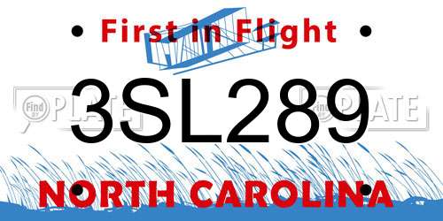 3SL289 North Carolina License Plate