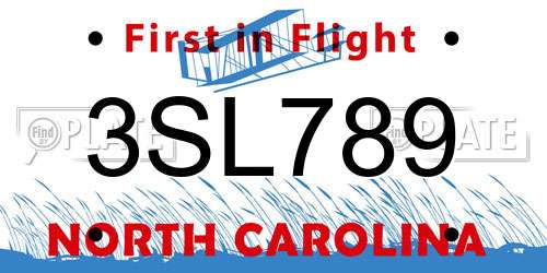 3SL789 North Carolina License Plate