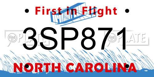 3SP871 North Carolina License Plate