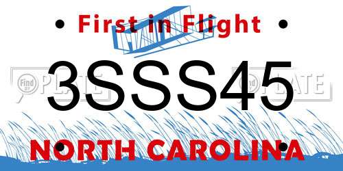 3SSS45 North Carolina License Plate