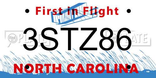 3STZ86 North Carolina License Plate