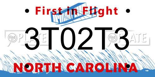 3T02T3 North Carolina License Plate
