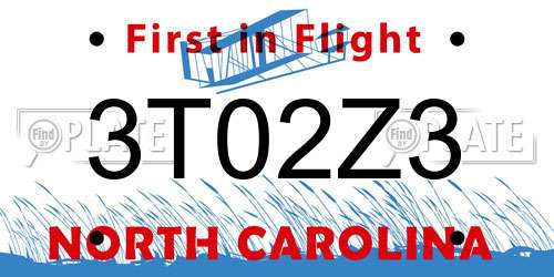 3T02Z3 North Carolina License Plate