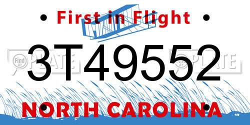 3T49552 North Carolina License Plate