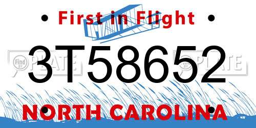 3T58652 North Carolina License Plate