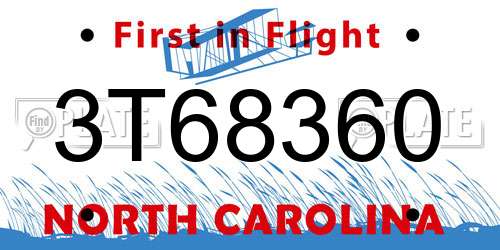 3T68360 North Carolina License Plate