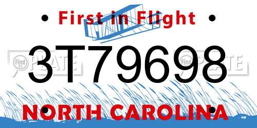 3T79698 North Carolina License Plate