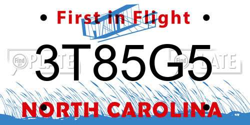 3T85G5 North Carolina License Plate