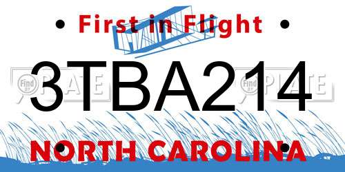 3TBA214 North Carolina License Plate
