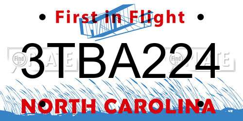 3TBA224 North Carolina License Plate