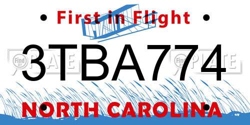 3TBA774 North Carolina License Plate
