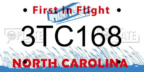 3TC168 North Carolina License Plate