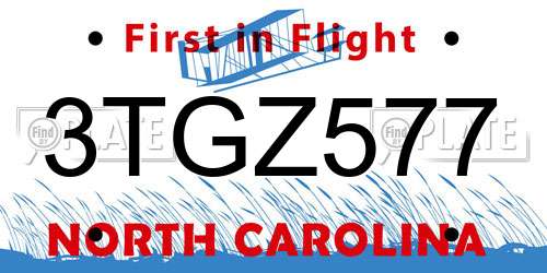 3TGZ577 North Carolina License Plate