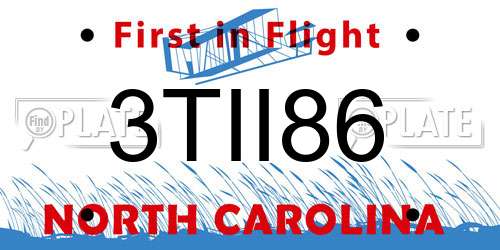 3TII86 North Carolina License Plate