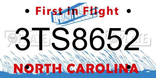 3TS8652 North Carolina License Plate