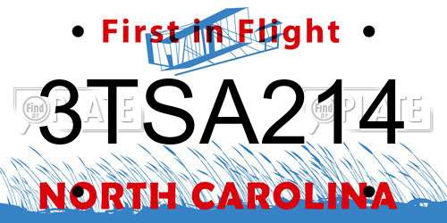 3TSA214 North Carolina License Plate